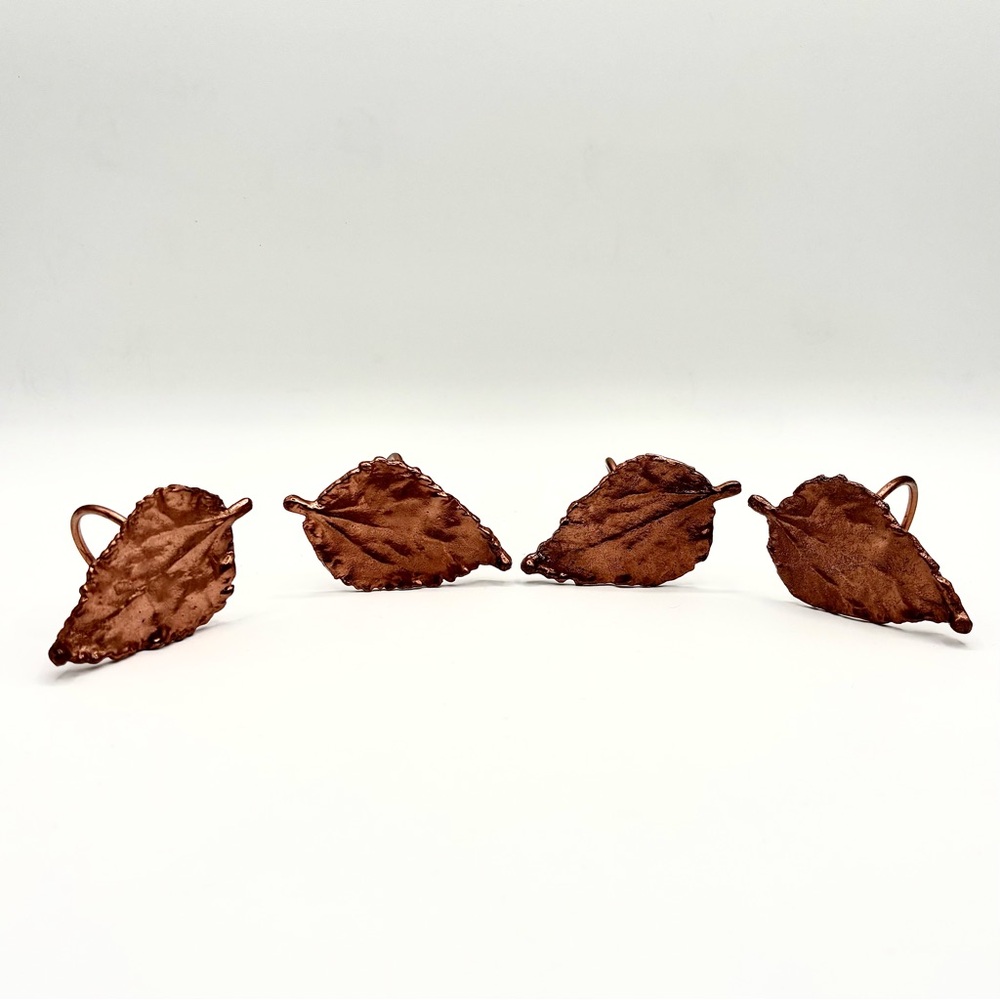 Rose Gold / Copper Colored Metal Leaf Shaped Napkin Rings - Set of 4 - Metallic
